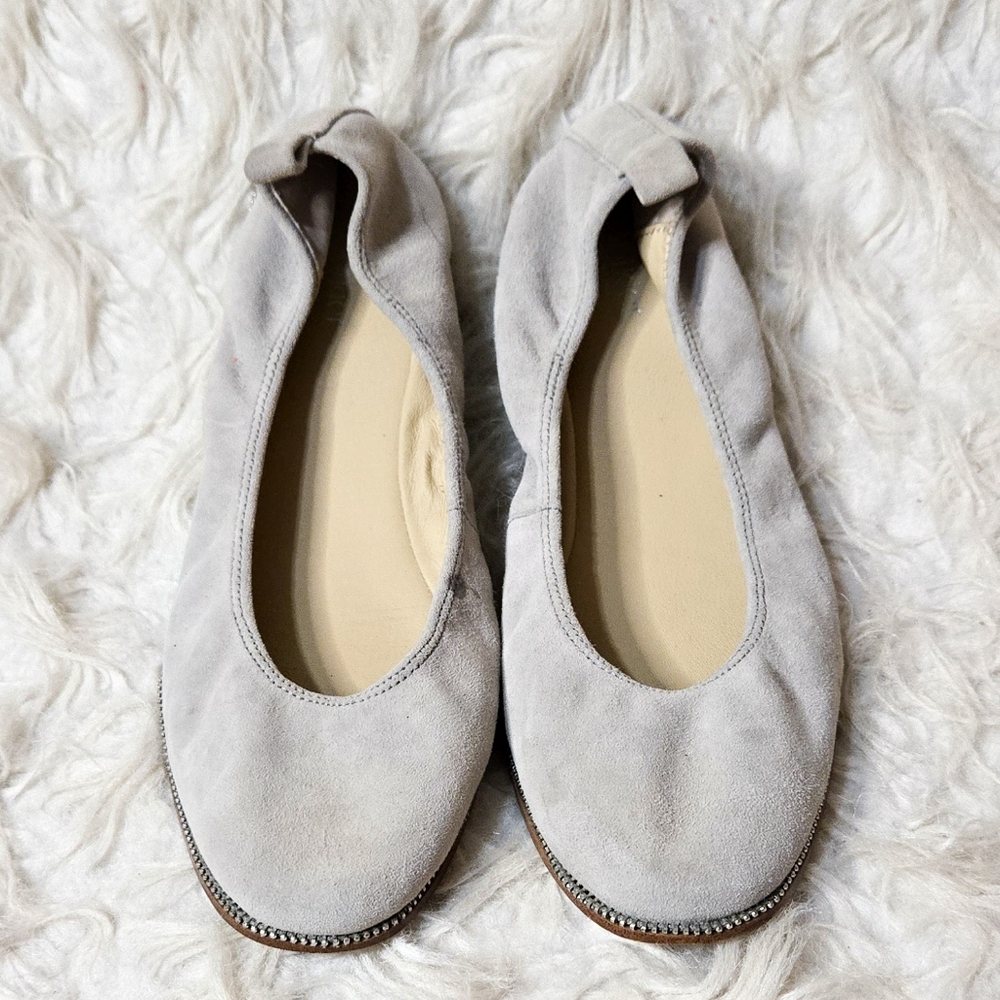 Botkier Suede Leather Flats Gray Scrunch Classic Slip On Zipper Classic 8